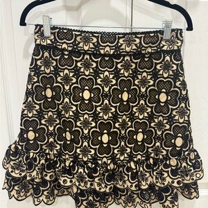 Sandro Black and Cream Floral Mini Skirt